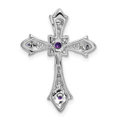 14k White Gold Amethyst and Diamond Fleur de Lis Cross Chain Slide