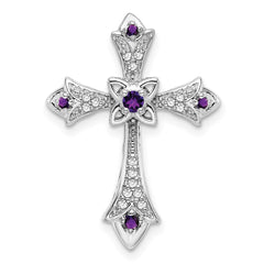 14k White Gold Amethyst and Diamond Fleur de Lis Cross Chain Slide