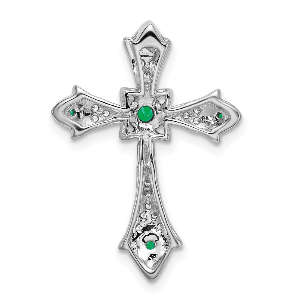 14k White Gold Emerald and Diamond Fleur de Lis Cross Chain Slide