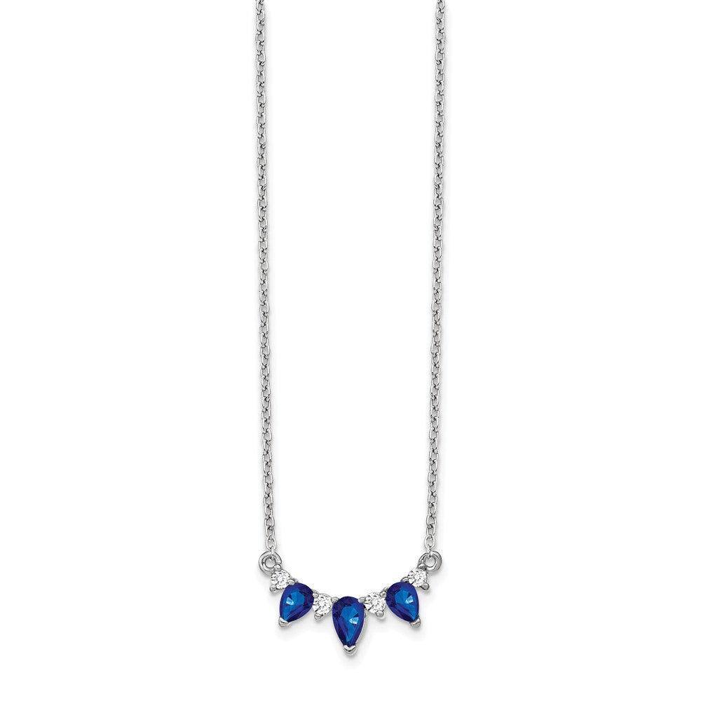 14k White Gold Pear Sapphire and Diamond 18 inch Necklace