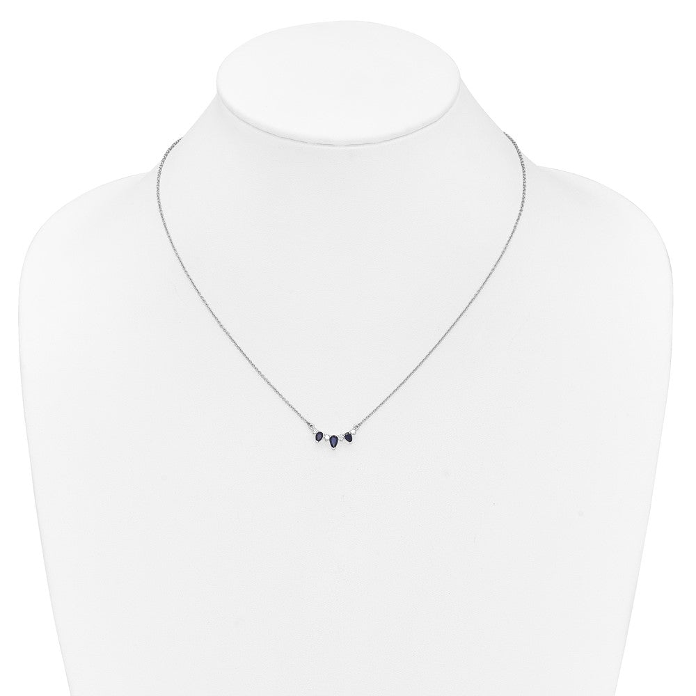 14k White Gold Pear Sapphire and Diamond 18 inch Necklace
