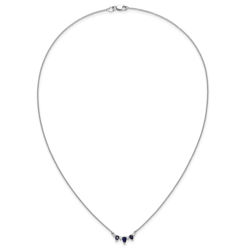 14k White Gold Pear Sapphire and Diamond 18 inch Necklace