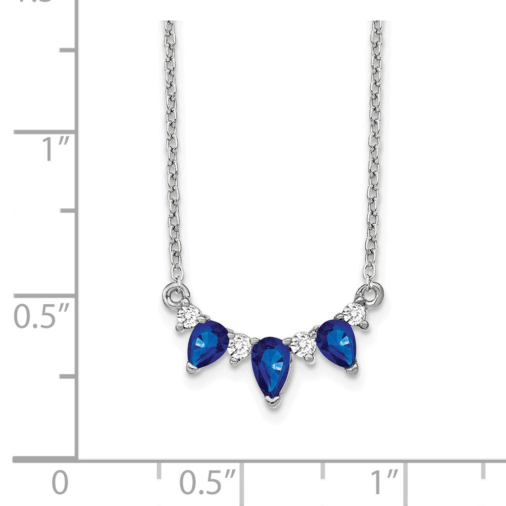 14k White Gold Pear Sapphire and Diamond 18 inch Necklace