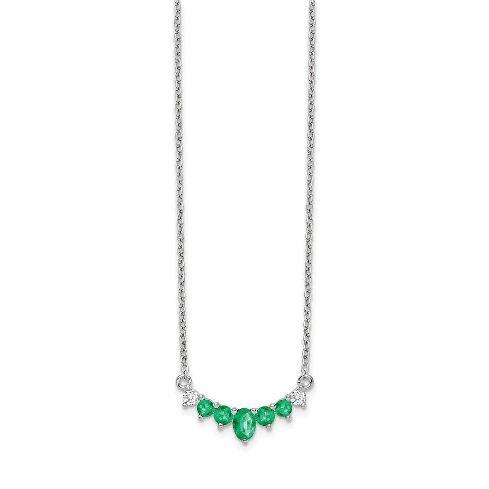 14k White Gold Emerald and Diamond 18 inch Necklace