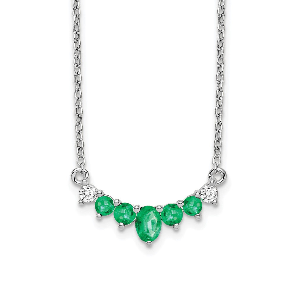 14k White Gold Emerald and Diamond 18 inch Necklace