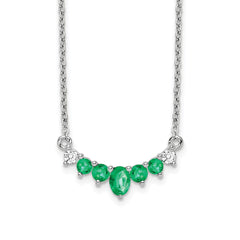 14k White Gold Emerald and Diamond 18 inch Necklace