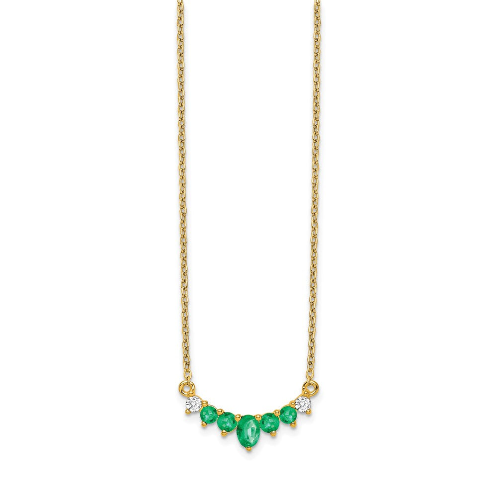 14k Oval and Round Emerald and Diamond 18 inch Necklace