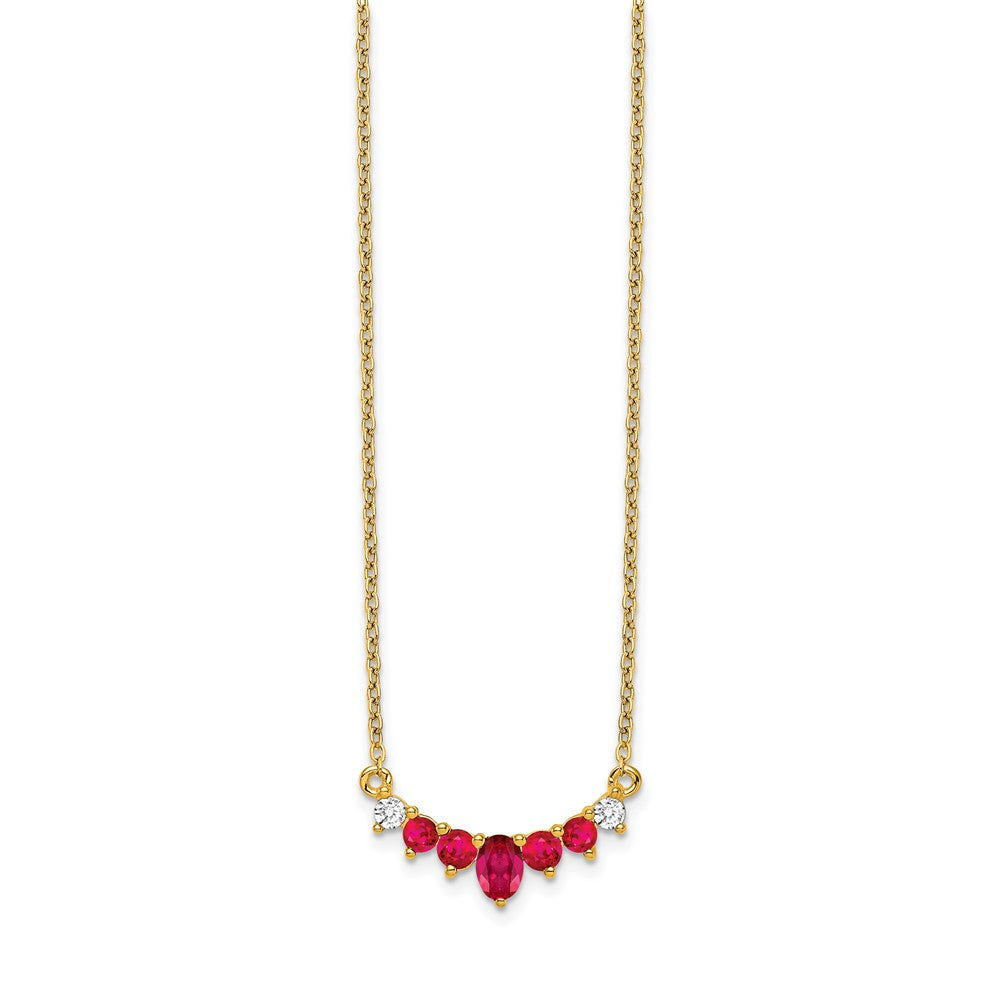 14k Oval and Round Ruby and Diamond 18 inch Necklace