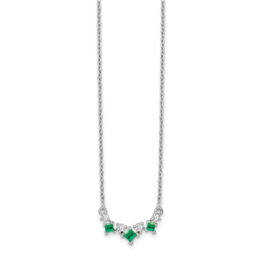 14k White Gold Emerald and Diamond 18 inch Necklace