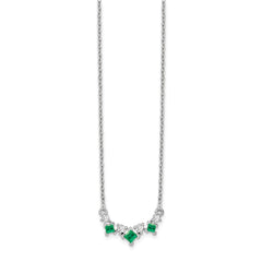 14k White Gold Emerald and Diamond 18 inch Necklace