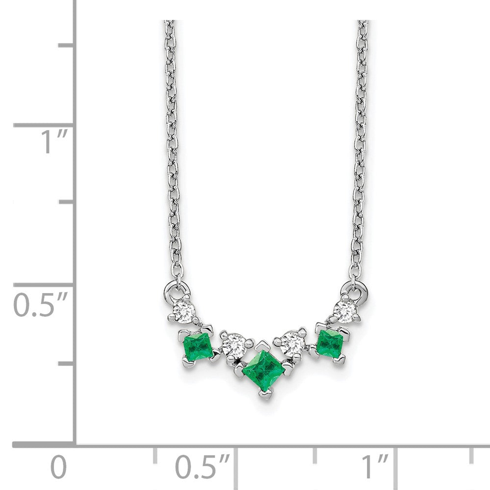 14k White Gold Emerald and Diamond 18 inch Necklace