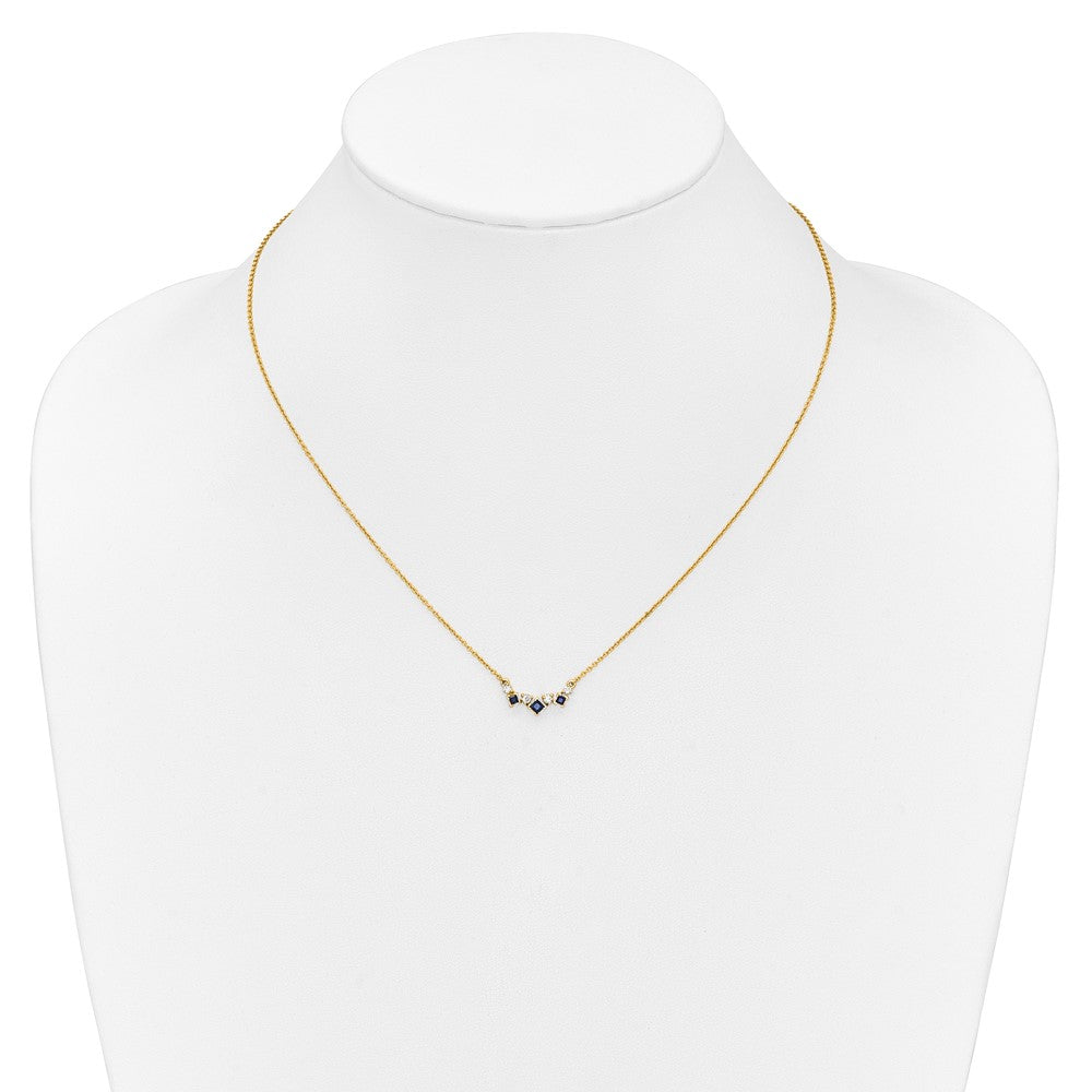14k Princess Sapphire and Diamond 18 inch Necklace