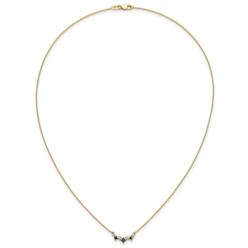14k Princess Sapphire and Diamond 18 inch Necklace