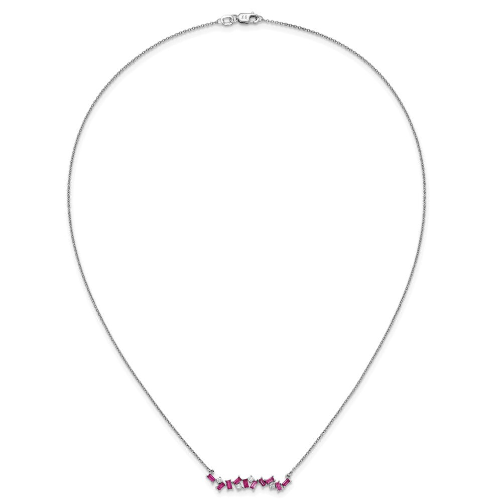14k White Gold Octagon Ruby and Diamond 18 inch Bar Necklace - 2