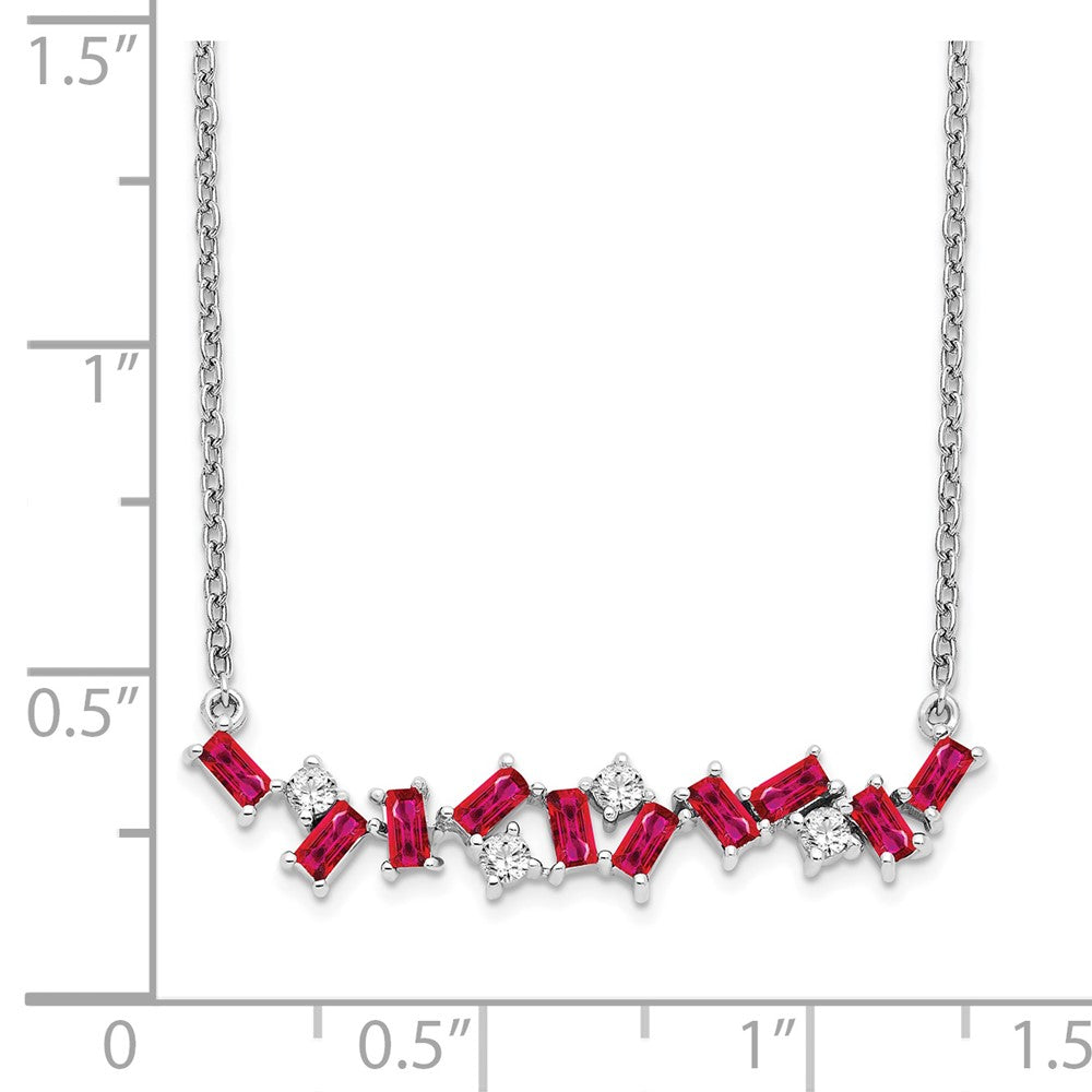 14k White Gold Ruby and Diamond 18 in. Bar Necklace