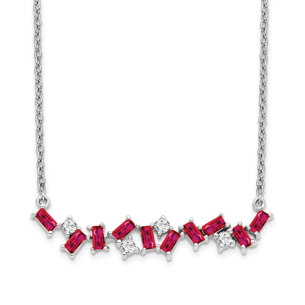 14k White Gold Octagon Ruby and Diamond 18 inch Bar Necklace - 2