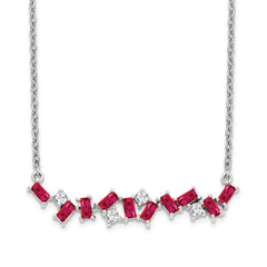 14k White Gold Octagon Ruby and Diamond 18 inch Bar Necklace - 2