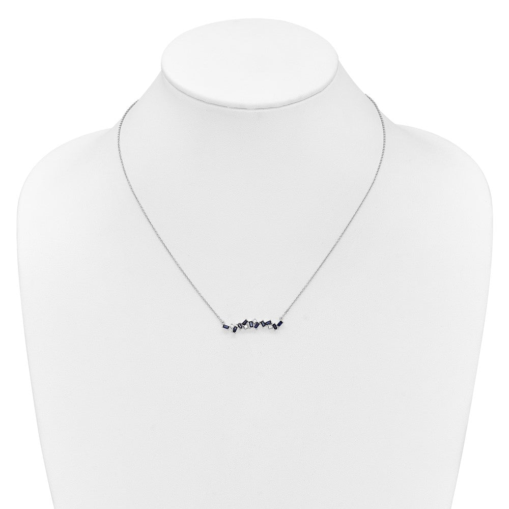 14k White Gold Octagon Sapphire and Diamond 18 inch Bar Necklace