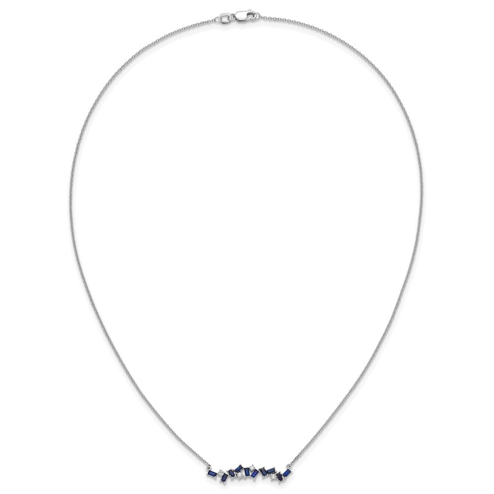 14k White Gold Octagon Sapphire and Diamond 18 inch Bar Necklace