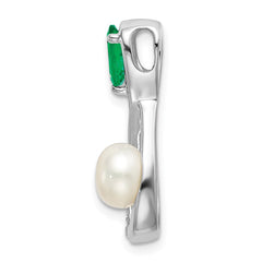 14k White Gold Pear Emerald/Freshwater Cultured Pearl/Diamond Infinity Chain Slide