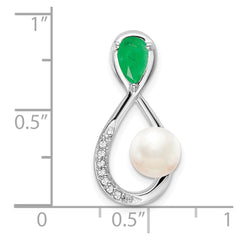 14k White Gold Pear Emerald/Freshwater Cultured Pearl/Diamond Infinity Chain Slide