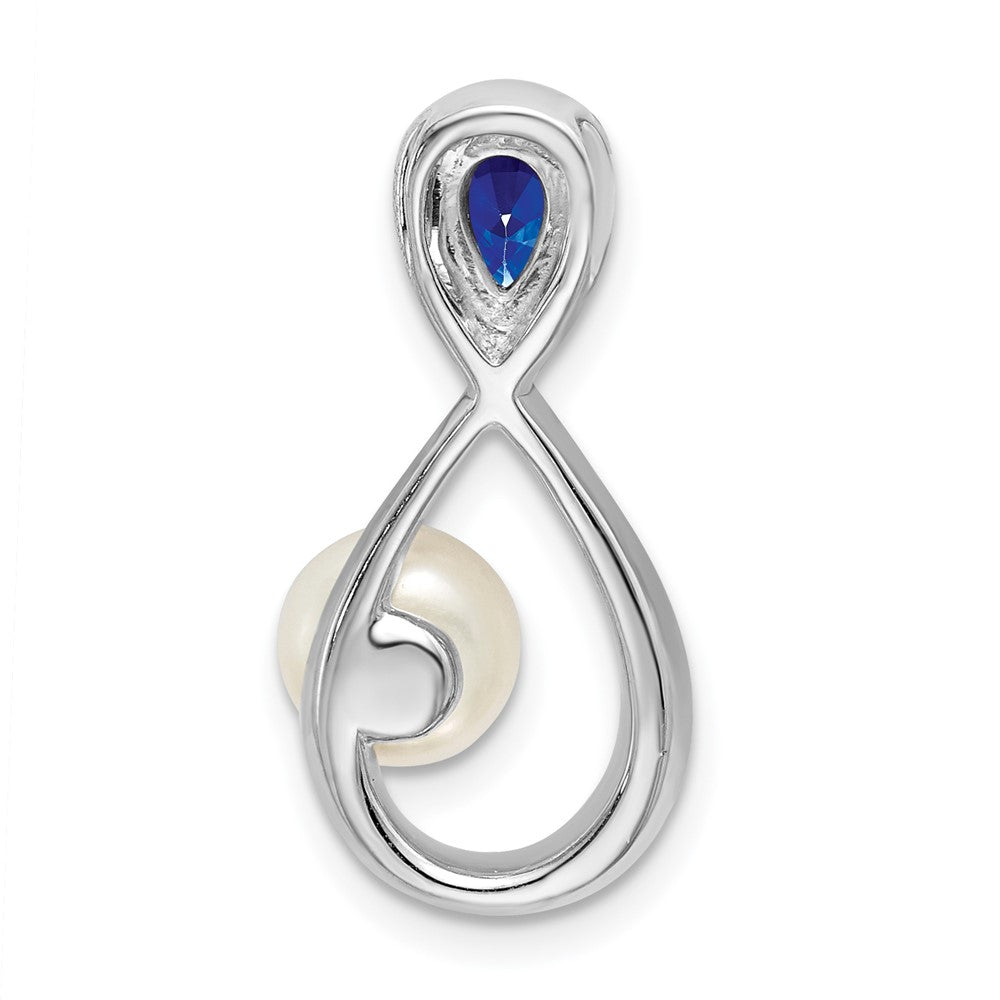 14k White Gold Sapphire/FWC Pearl/Diamond Infinity Chain Slide