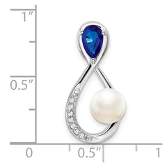 14k White Gold Pear Sapphire/Freshwater Cultured Pearl/Diamond Infinity Chain Slide