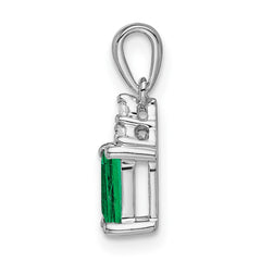 14k White Gold Rectangle Emerald and Diamond Pendant - 2