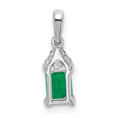 14k White Gold Rectangle Emerald and Diamond Pendant - 2
