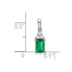 14k White Gold Rectangle Emerald and Diamond Pendant - 2