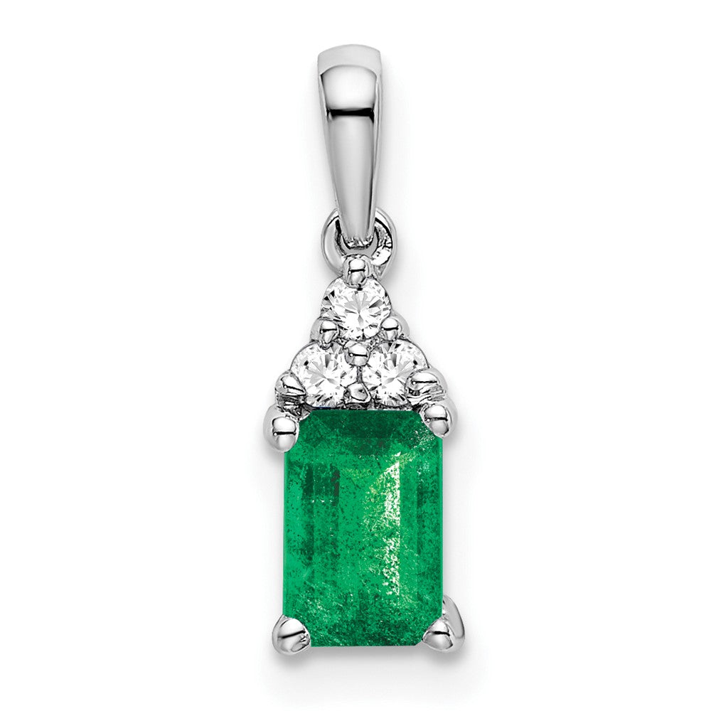 14k White Gold Rectangle Emerald and Diamond Pendant - 2