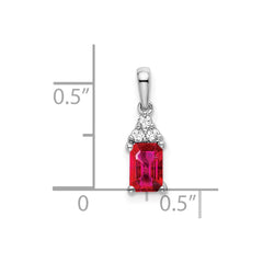 14k White Gold Emerald-shape Ruby and Diamond Pendant