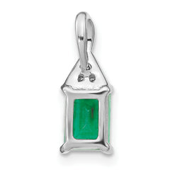 14k White Gold Rectangle Emerald and Diamond Pendant