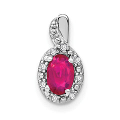 14k White Gold 6x4mm Oval Ruby and Diamond Halo Pendant