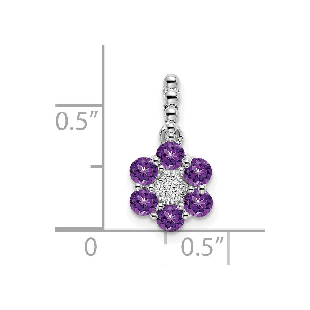 14k White Gold Amethyst and Diamond Floral Pendant