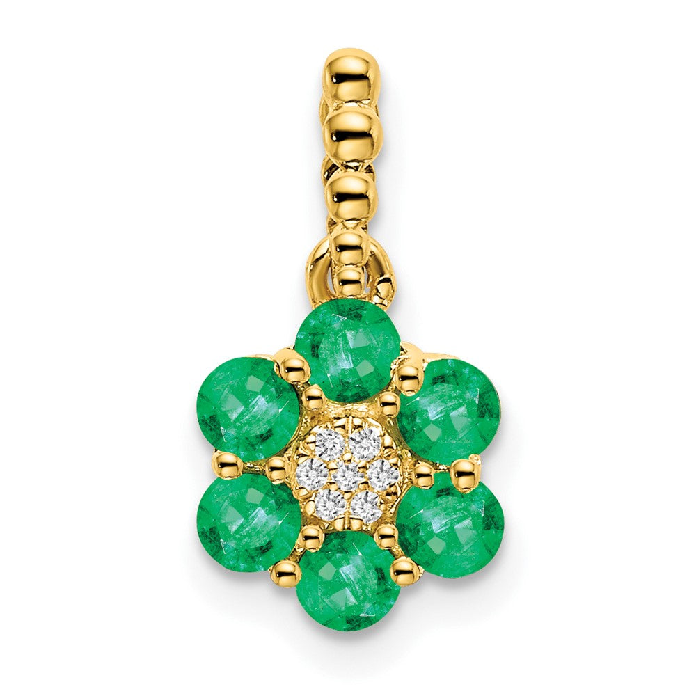 14k Emerald and Diamond Floral Pendant
