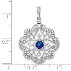 14k White Gold Sapphire and Diamond Vintage Filigree Pendant
