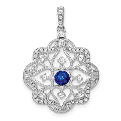 14k White Gold Sapphire and Diamond Vintage Filigree Pendant