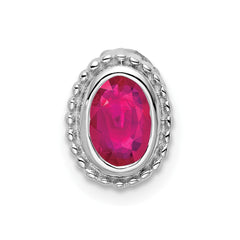 14k White Gold Oval Ruby Beaded Edge Chain Slide