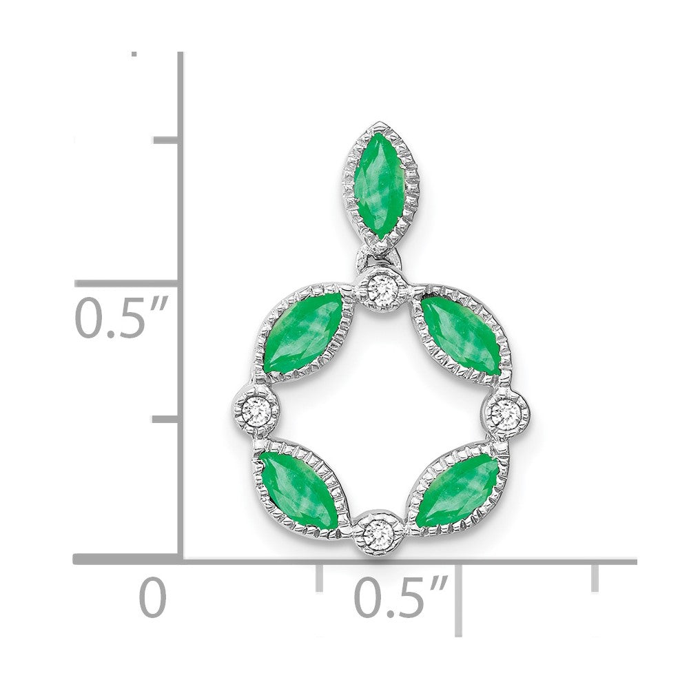 14k White Gold Emerald and Diamond Pendant