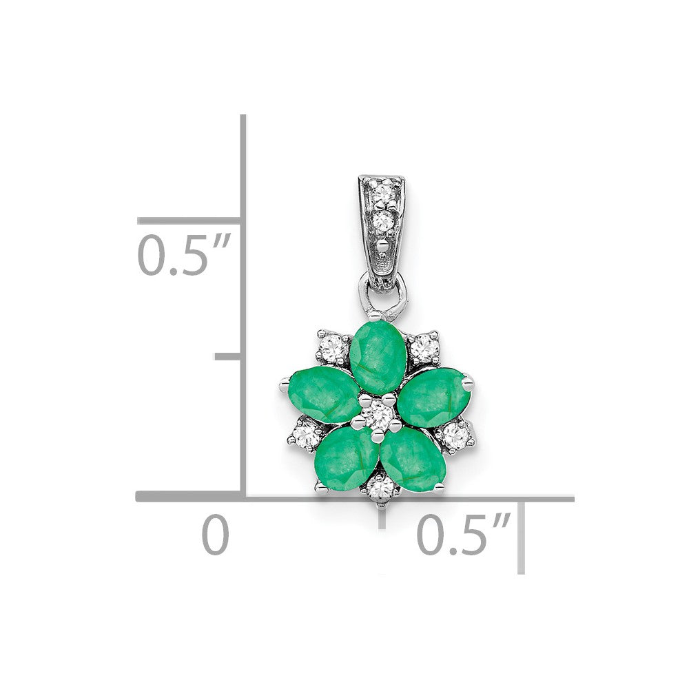 14k White Gold Emerald and Diamond Floral Pendant