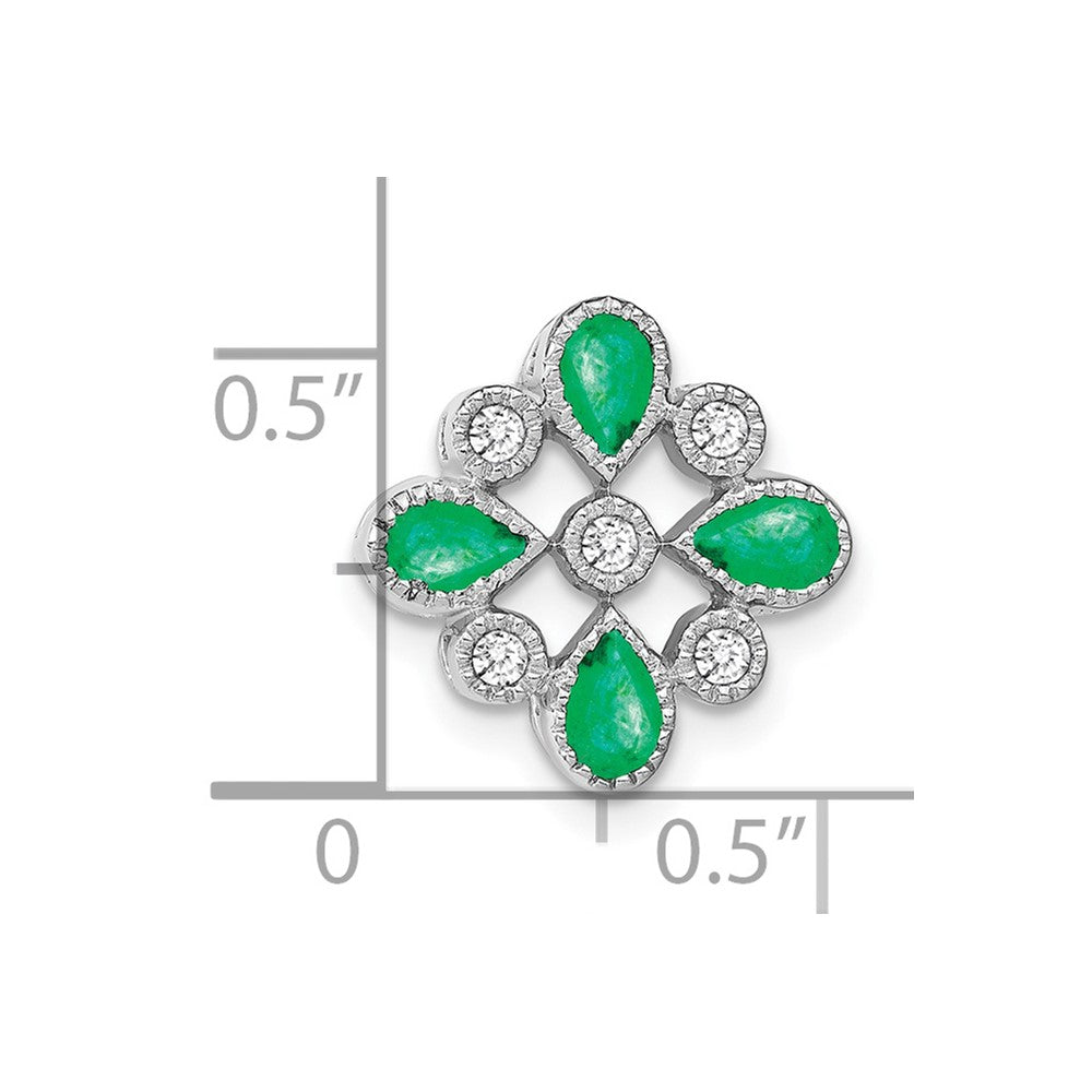 14k White Gold Pear Emerald and Diamond Chain Slide