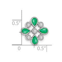 14k White Gold Pear Emerald and Diamond Chain Slide