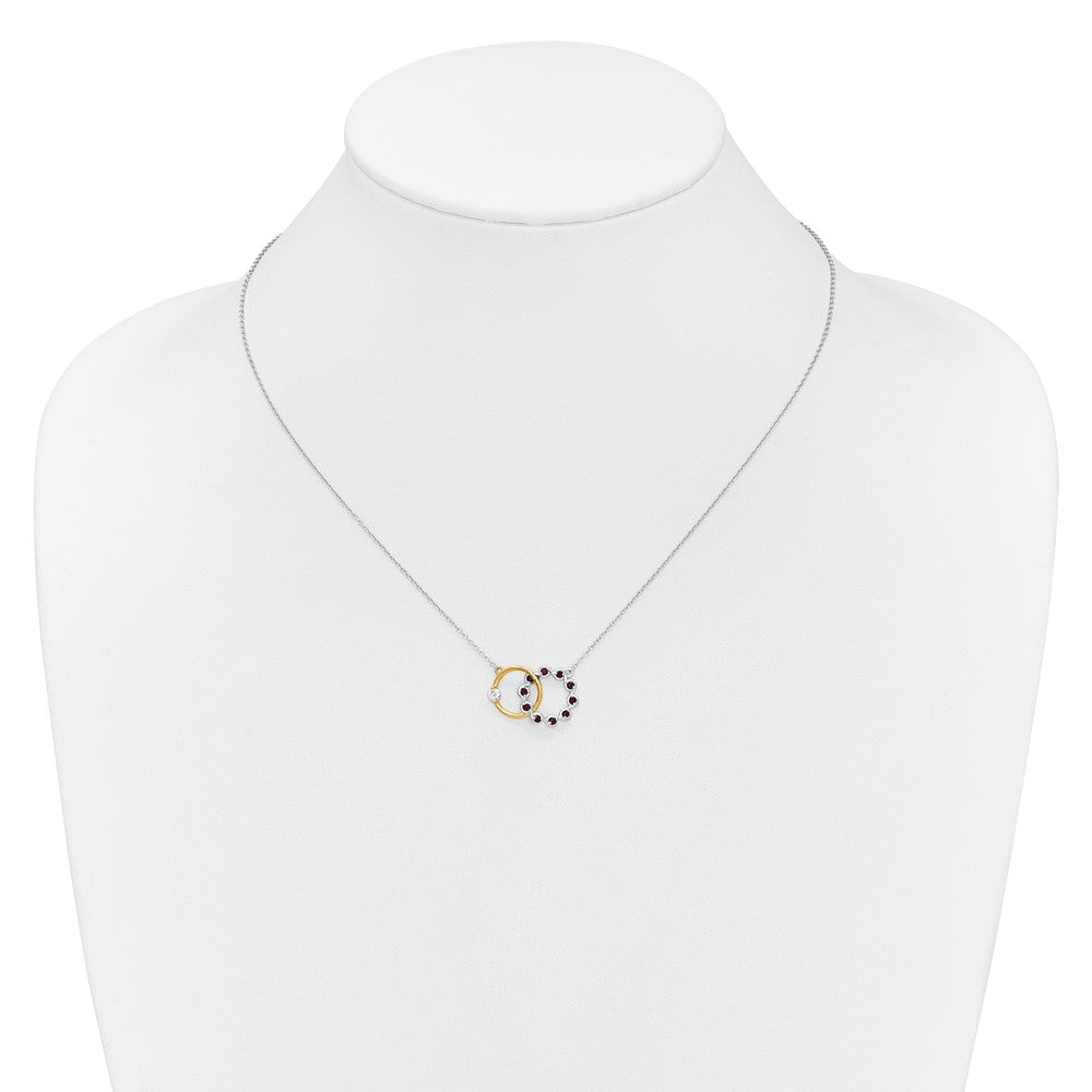 14k Two-tone Ruby and Diamond Interlocked Rings 18 inch Necklace