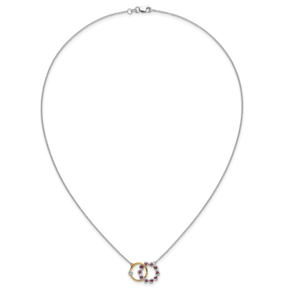 14k Two-tone Ruby and Diamond Interlocked Rings 18 inch Necklace