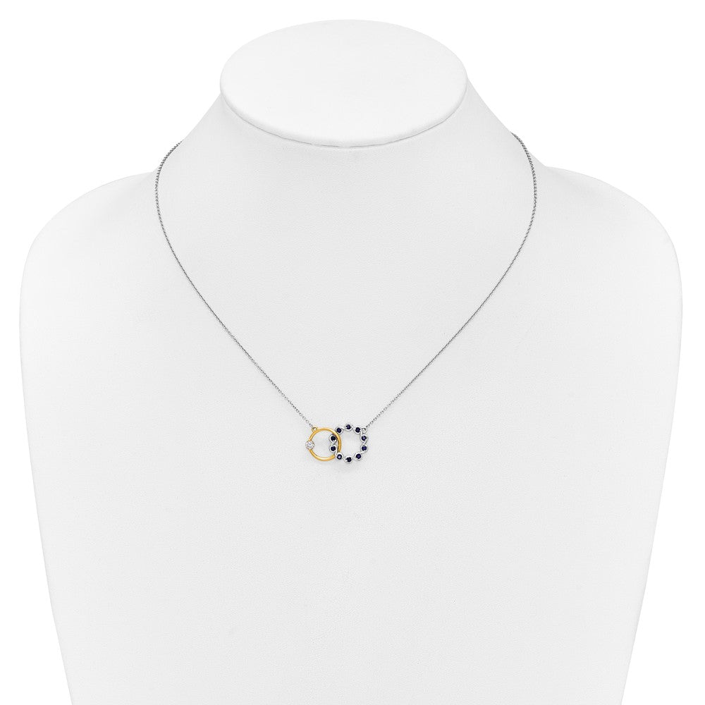 14k Two-tone Sapphire and Diamond Interlocked Rings 18 inch Necklace