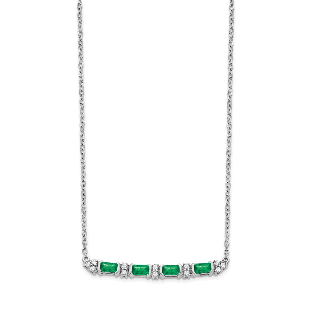14k White Gold Emerald and Diamond 18in. Bar Necklace