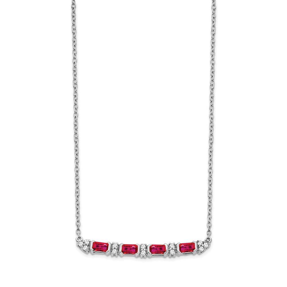 14k White Gold Ruby and Diamond 18in. Bar Necklace