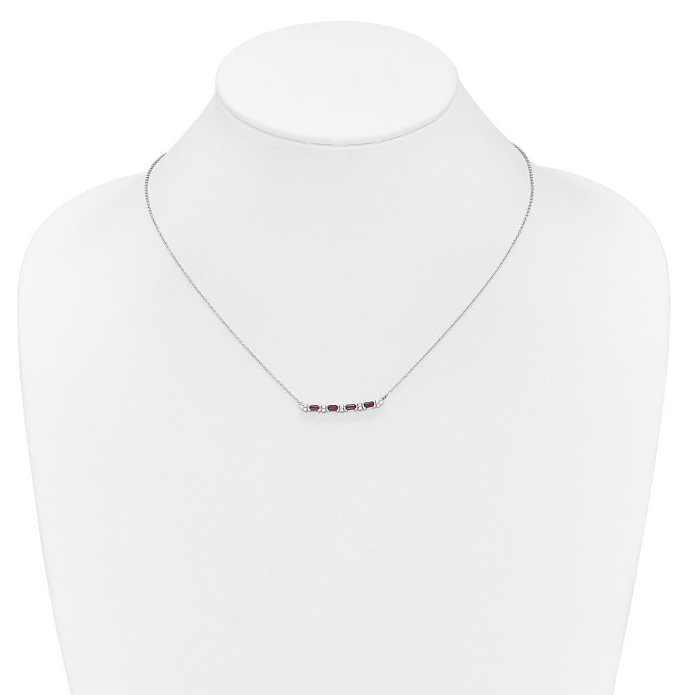 14k White Gold Octagon Ruby and Diamond 18 inch Bar Necklace