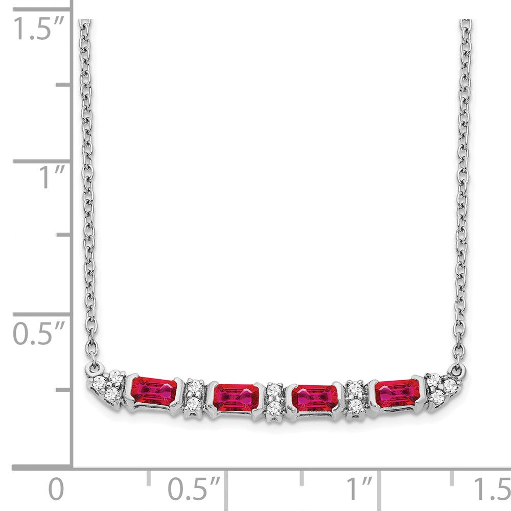 14k White Gold Ruby and Diamond 18in. Bar Necklace
